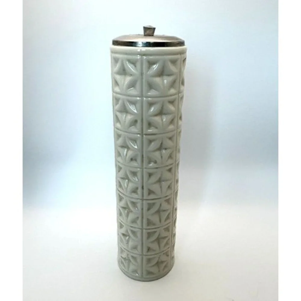 Lenox Mayfair Porcelain Salt Shaker Grand Moulin Ivory Silver 9” Op Art Vintage